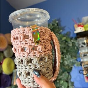 Handmade Pink and Gray Crochet Cup Holder